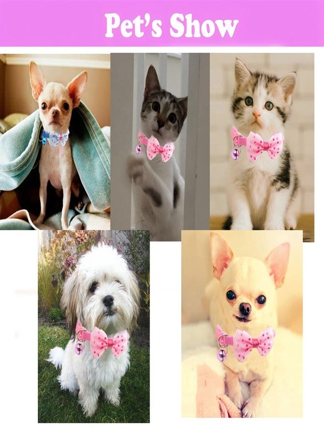 WeimoMonkey 2 Pack XS Dog Collar with Bell, Puppy Collar with Bell, Cute Cat Collars Girl with Bowtie Adjustable for XXS Xs Small Tiny Females Dogs Pet Kitten Animal, Pink+Hot Pink - Image 3