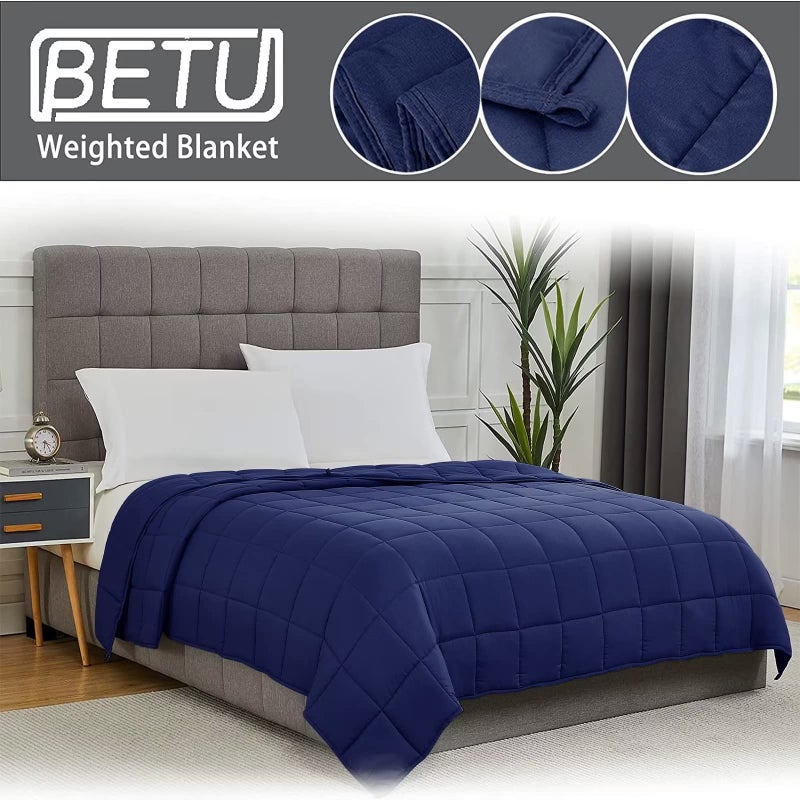 BETU Navy Blue Weighted Blanket for Adults 12lbs, 48"x72", Twin Full Size Cooling Heavy Throw Blanket for 110-130lbs, Microfiber Soft Thick Big Blankets Weighted Comforter Gift for Sleeping - Image 3