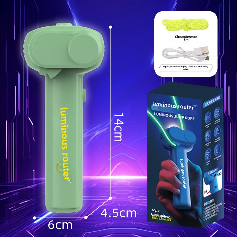 Cross-border tremolo explosion rope launcher play a wool gun charging electric luminous creative funny cat toy(Green color box [with 3 meters rope]], USB charging luminous rope transmitter) - Image 1
