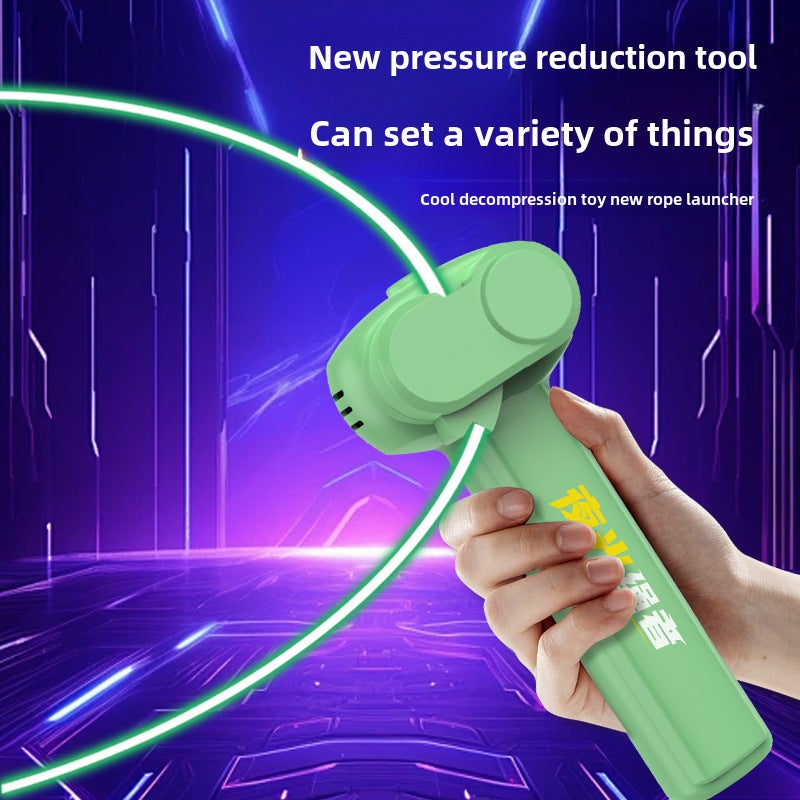 Cross-border tremolo explosion rope launcher play a wool gun charging electric luminous creative funny cat toy(Green color box [with 3 meters rope]], USB charging luminous rope transmitter) - Image 3