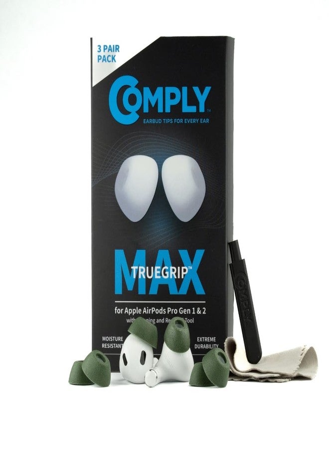 COMPLY أطراف سماعات أذن بديلة من إسفنج الذاكرة الفاخر من كومبلاي ترو جريب ماكس | متوافقة مع سماعات أبل إيربودز برو 1 و2 | راحة تدوم طويلاً، متانة فائقة، تثبيت محكم، عزل ممتاز للضوضاء | أخضر (صغير/متوسط/كبير) (3 أزواج) - Image 1
