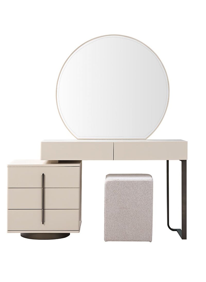 DANUBE HOME طقم سرير سوبر كينج مبطن Oru 200x200 مع 2 طاولة جانبية ودرج مع مرآة وكرسي | طقم سرير مريح | تصميم حديث متين من الخشب - بيج/بني - Image 4