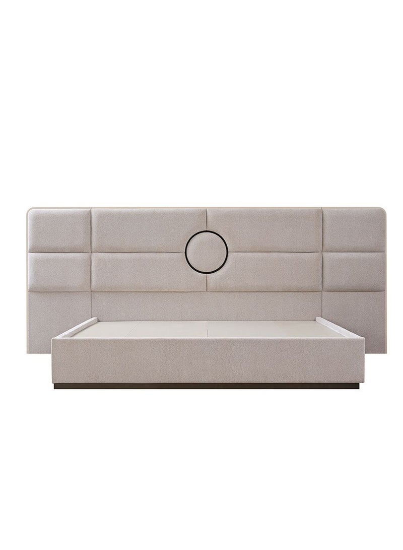 DANUBE HOME طقم سرير سوبر كينج مبطن Oru 200x200 مع 2 طاولة جانبية ودرج مع مرآة وكرسي | طقم سرير مريح | تصميم حديث متين من الخشب - بيج/بني - Image 2