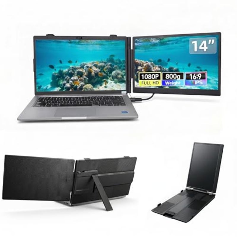 14" Portable Monitor for Laptop, FHD 1080P Laptop Screen Extender, Plug and Play USB-C HDMI Second Screen for 13 17" Laptops, Travel Monitor for Work Office Gaming - Image 1