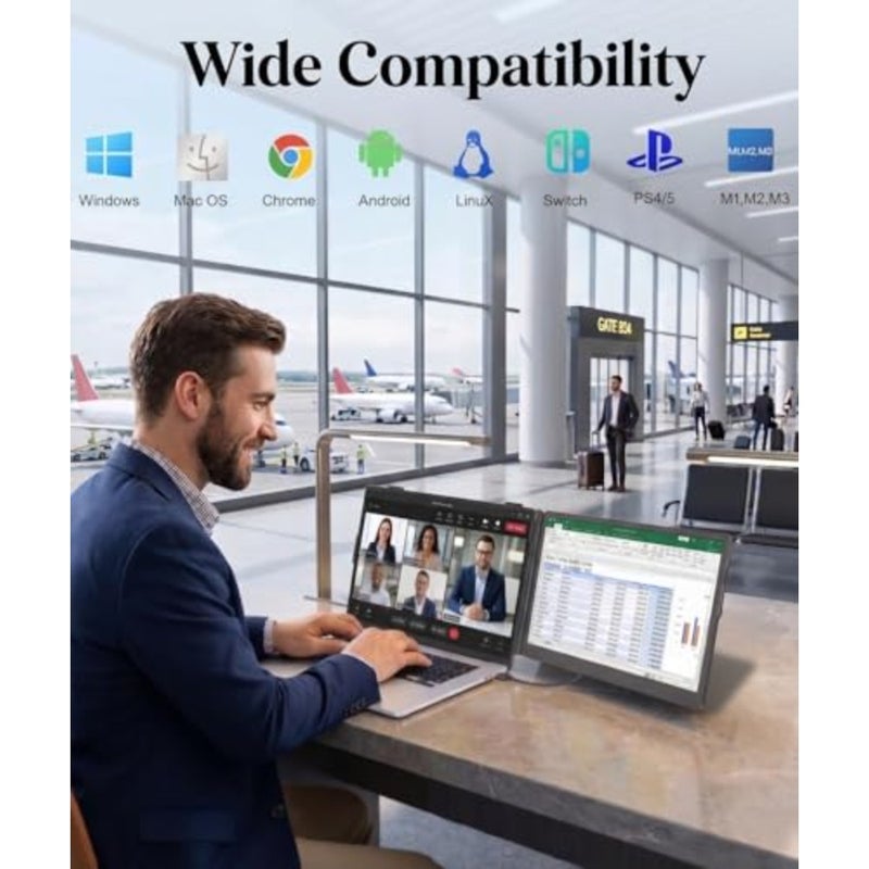 14" Portable Monitor for Laptop, FHD 1080P Laptop Screen Extender, Plug and Play USB-C HDMI Second Screen for 13 17" Laptops, Travel Monitor for Work Office Gaming - Image 5