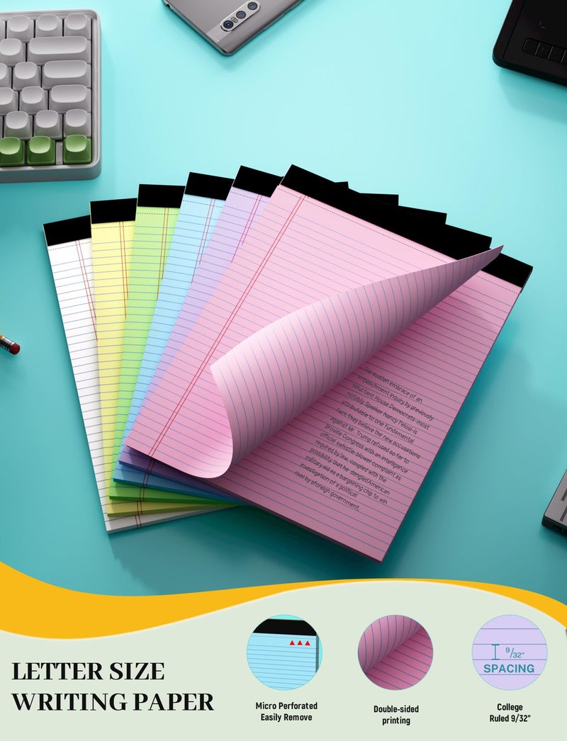Aidunmis 12 Pack Legal Pads 8.5 x 11, College Ruled, 30 Sheets Per Colored Legal Pads 8.5 x 11, Perforated Lined Paper Pads 8.5 x 11, Writing Pads with Sturdy Backing, Note Pads for School, Office, Home - Image 3