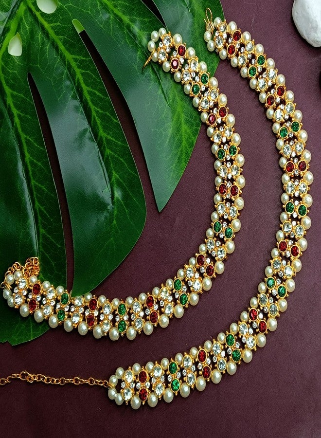 Efulgenz Indian Bridal Anklet Bollywood Crystal Faux Pearl Wedding Bridal Anklet Pair Bracelet Payal Foot Jewelry for Women - Image 2