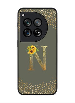 Rugged Black edge case for OnePlus 12R / OnePlus Ace 3 5G,Slim fit Soft Cover Custom Monogram Initial Letter Floral Pattern Alphabet - N (Olive Green)