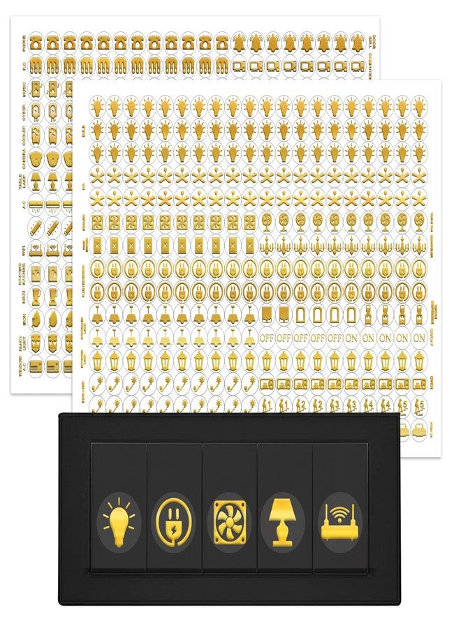 GLUN 600 Golden Vinyl Switchboard Stickers | 60+ Embossed Luxury Self-Adhesive Icons for Fan, Light, AC & Home Switch Buttons - Image 1