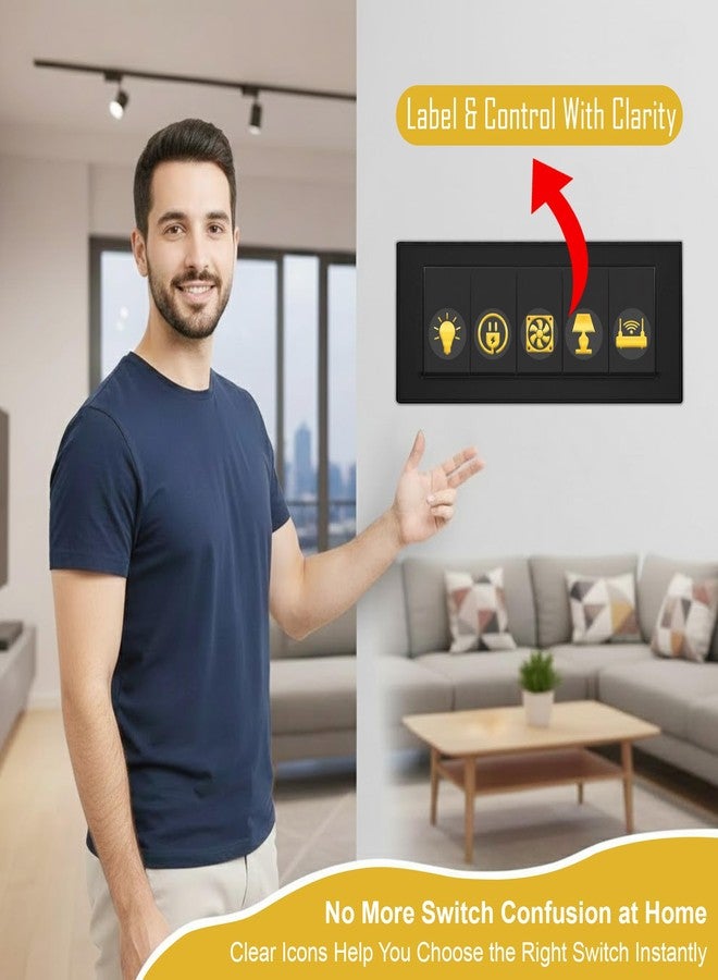 GLUN 600 Golden Vinyl Switchboard Stickers | 60+ Embossed Luxury Self-Adhesive Icons for Fan, Light, AC & Home Switch Buttons - Image 4