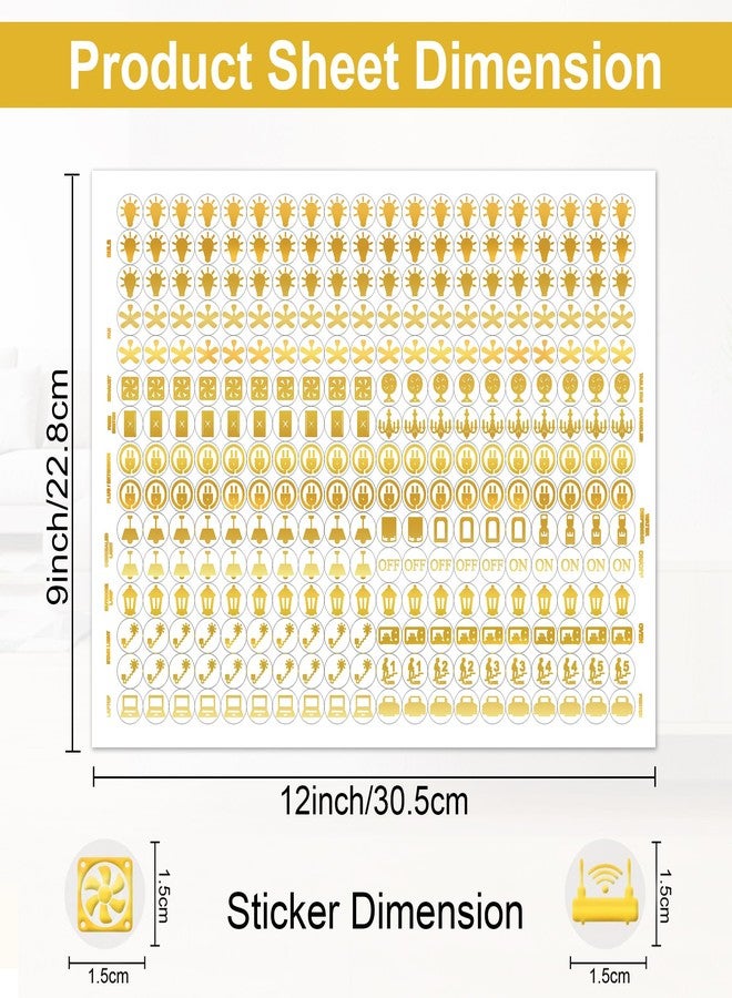 GLUN 600 Golden Vinyl Switchboard Stickers | 60+ Embossed Luxury Self-Adhesive Icons for Fan, Light, AC & Home Switch Buttons - Image 2