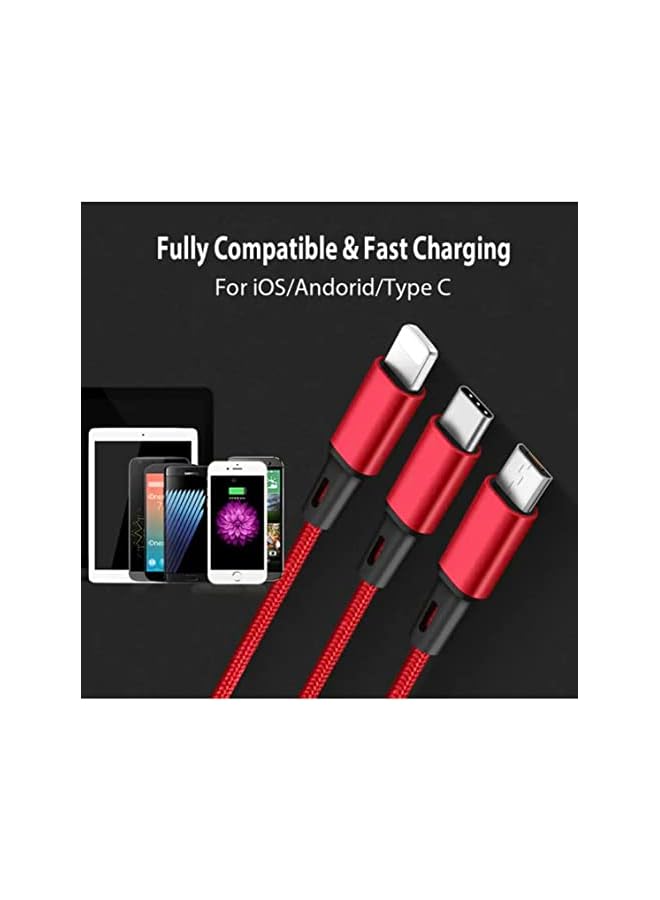 PROMASS charging cable 3 in 1 braided cable with fast multiple charging compatible with usb-c/micro usb/and ip with usb-c and usb charging port interchangeable - Image 2
