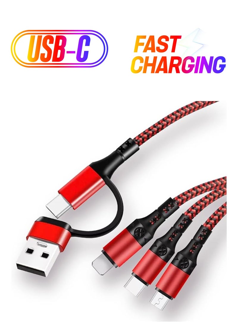 PROMASS charging cable 3 in 1 braided cable with fast multiple charging compatible with usb-c/micro usb/and ip with usb-c and usb charging port interchangeable - Image 1