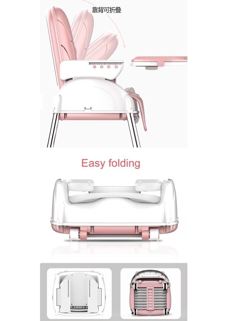 Umbrella 4 in 1 Convertible High Chair for Kids with Adjustable Height and Footrest, Baby Toddler Feeding Booster Seat with Tray, Wheels, Safety Belt and Cushion For 6 Months to 4 Years (pink) - Image 2