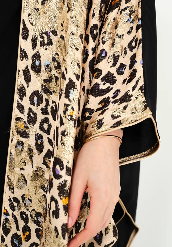 Thouq Beautiful Printed chiffon Jalabiya With Cowl Neckline With Long Sleeves