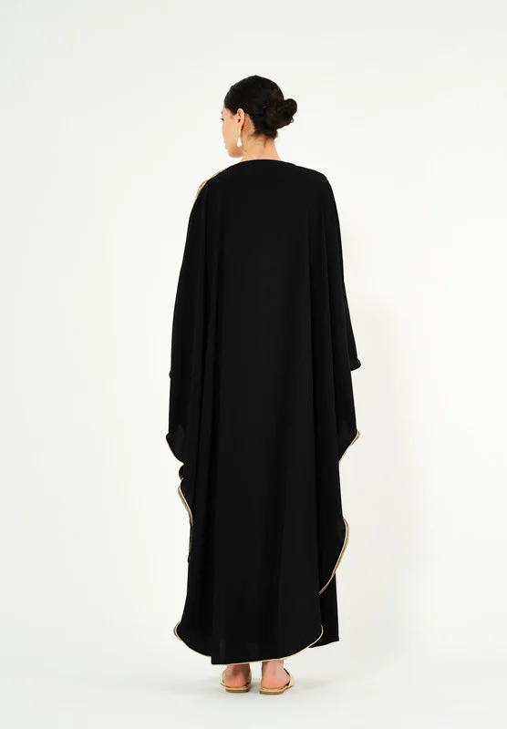 Thouq Beautiful Printed chiffon Jalabiya With Cowl Neckline With Long Sleeves