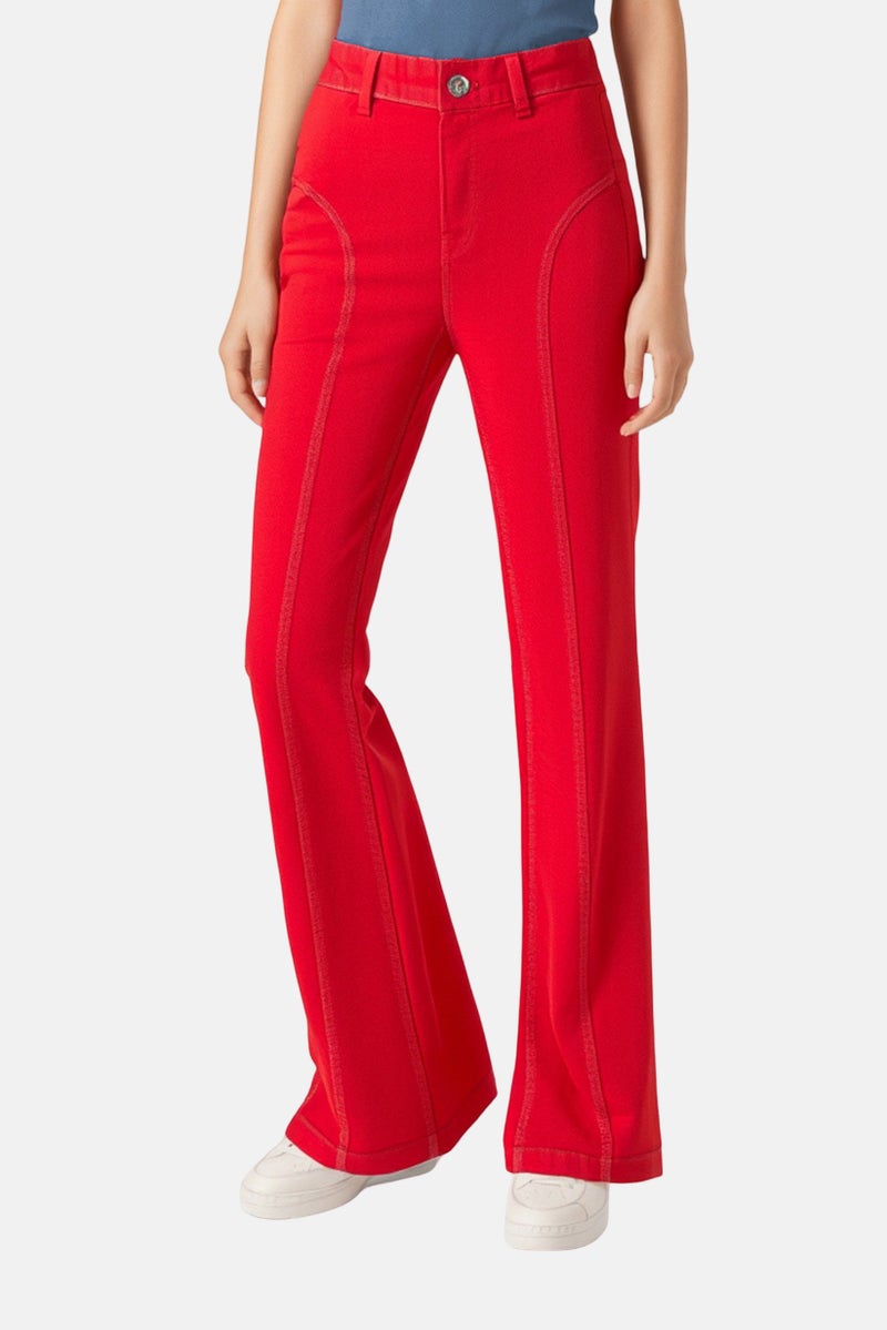 Bershka Women Regular Fit Plain Flare Pants, Red - Image 1
