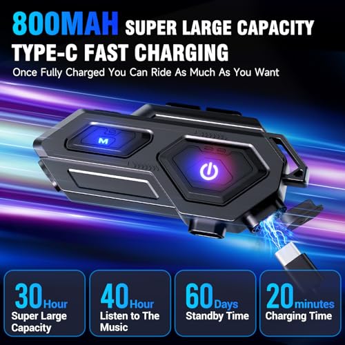 EDYELL Motorcycle Bluetooth Headset,C8 Motorcycle Helmet Speakers with 2 Type Mics,Connects Two Mobile Phones,LED Emergency Lights,HiFi Stereo Calls,IPX6 Waterproof,Compatible with All Helmets - Image 4