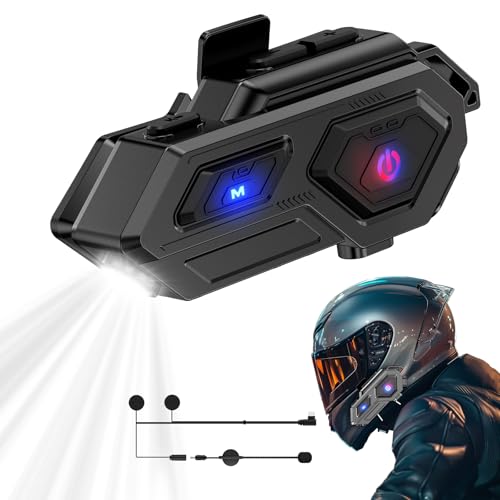 EDYELL Motorcycle Bluetooth Headset,C8 Motorcycle Helmet Speakers with 2 Type Mics,Connects Two Mobile Phones,LED Emergency Lights,HiFi Stereo Calls,IPX6 Waterproof,Compatible with All Helmets - Image 2