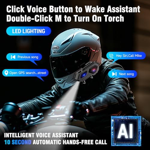 EDYELL Motorcycle Bluetooth Headset,C8 Motorcycle Helmet Speakers with 2 Type Mics,Connects Two Mobile Phones,LED Emergency Lights,HiFi Stereo Calls,IPX6 Waterproof,Compatible with All Helmets - Image 3