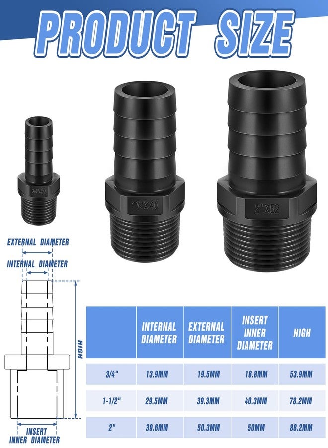 Innconee 2 Pieces PVC Tube Fitting Adapter Barbed Hose Fittings Barbed x NPT Male(2",Black,2 Pcs) - Image 2