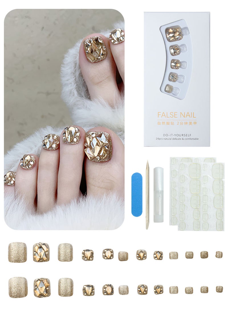 Generic 24 Pcs False Nail Set for Foot Long Lasting Stylish Chip Free Short French Press on Nail Nail Art Design for Salons DIY with Glue Nail File Nail Stick and 48 Pcs Nail Adhesive Glue  - Image 5