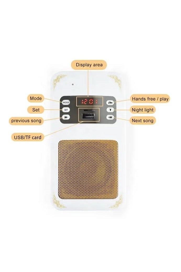 مكبر صوت قرآني رقمي مثبت على الحائط مع جهاز تحكم عن بعد، قابس بريطاني مدمج، شاشة عرض وقت LED، فتحة بطاقة USB وSD، أكثر من 30 قارئ قرآن، أدعية، رقية، أذان وتشغيل MP3، مثالي للمنزل والمسجد وغرفة الصلاة والهدايا - Image 2