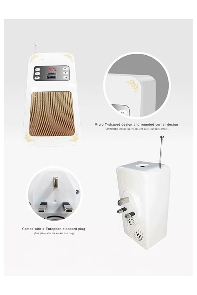 مكبر صوت قرآني رقمي مثبت على الحائط مع جهاز تحكم عن بعد، قابس بريطاني مدمج، شاشة عرض وقت LED، فتحة بطاقة USB وSD، أكثر من 30 قارئ قرآن، أدعية، رقية، أذان وتشغيل MP3، مثالي للمنزل والمسجد وغرفة الصلاة والهدايا - Image 4