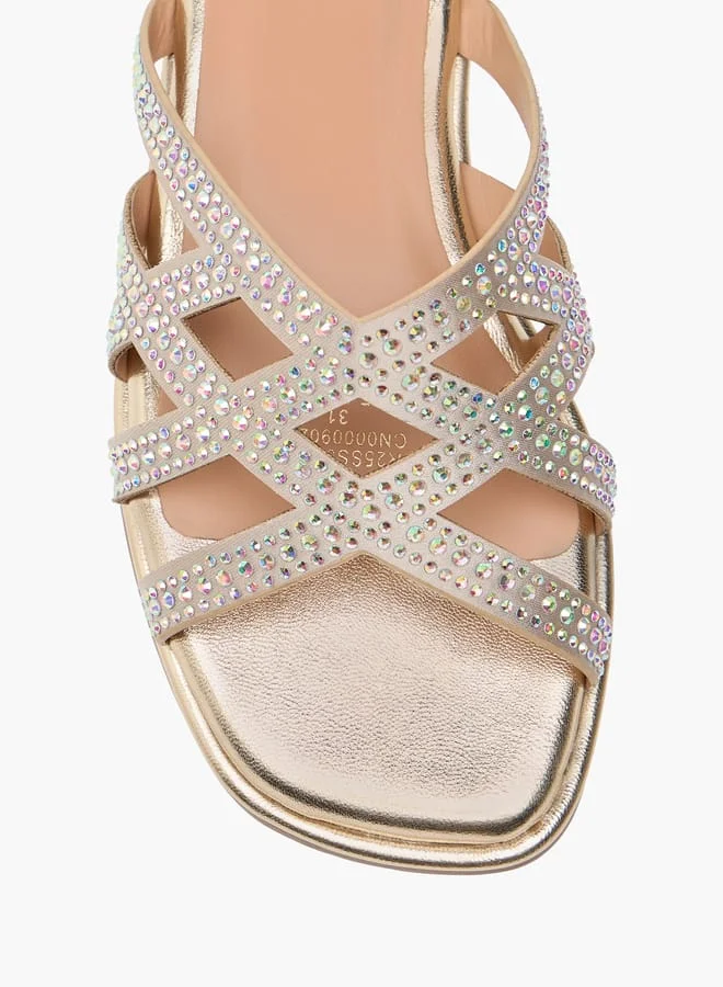سيليست Girls' Diamante Embellished Slip-On Cross Strap Sandals