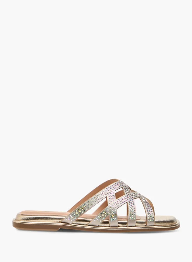 سيليست Girls' Diamante Embellished Slip-On Cross Strap Sandals
