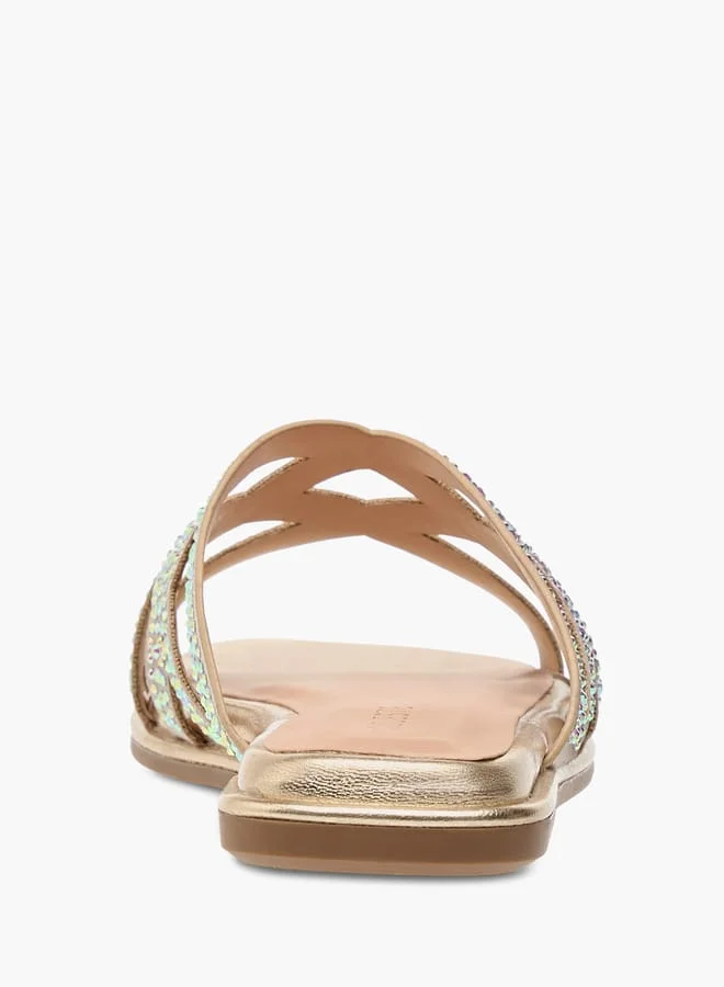 سيليست Girls' Diamante Embellished Slip-On Cross Strap Sandals