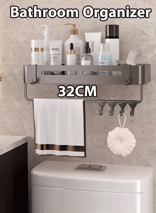VOGMAX Bathroom Shower Caddy No-Drilling Adhesive Bathroom Organizer Wall Mounted Space Towel Storage Hanger Shelf Holder Stand Rack Rustproof  Bathroom Shower Organizer with 4 Hooks, Shower Shelf for Inside Shower -- Large Capacity - Image 1