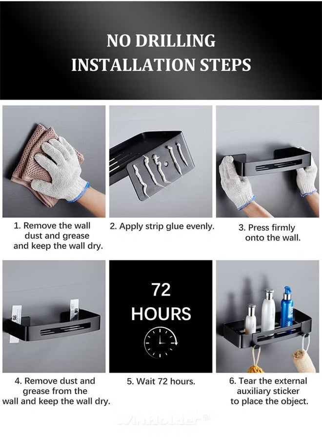 VOGMAX Bathroom Shower Caddy No-Drilling Adhesive Bathroom Organizer Wall Mounted Space Towel Storage Hanger Shelf Holder Stand Rack Rustproof  Bathroom Shower Organizer with 4 Hooks, Shower Shelf for Inside Shower -- Large Capacity - Image 4