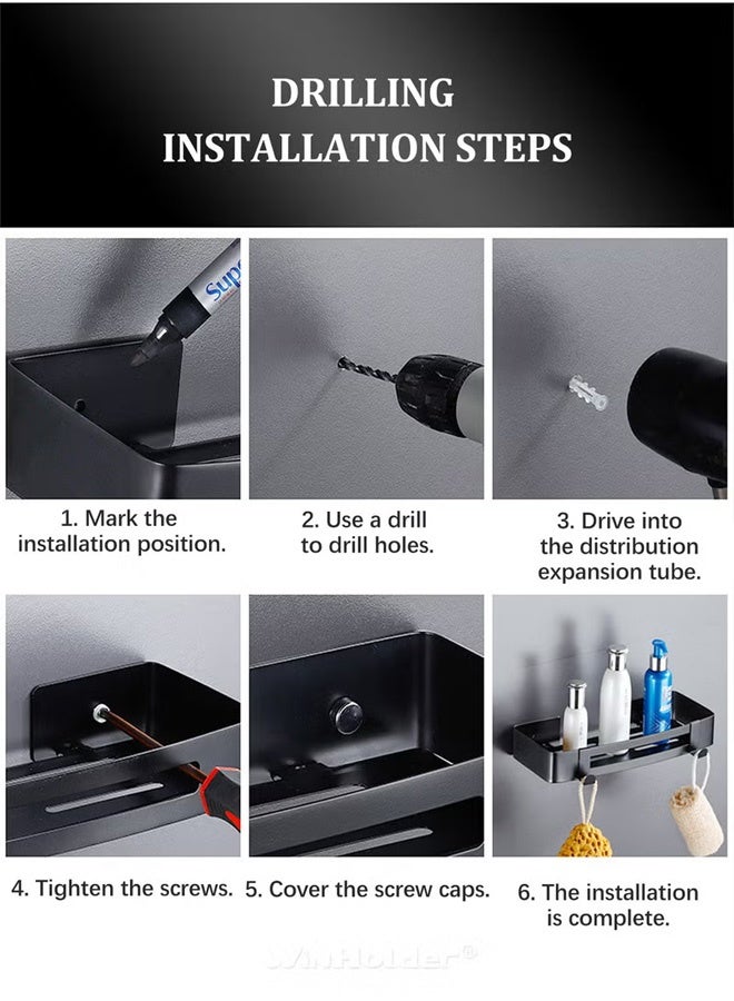 VOGMAX Bathroom Shower Caddy No-Drilling Adhesive Bathroom Organizer Wall Mounted Space Towel Storage Hanger Shelf Holder Stand Rack Rustproof  Bathroom Shower Organizer with 4 Hooks, Shower Shelf for Inside Shower -- Large Capacity - Image 3