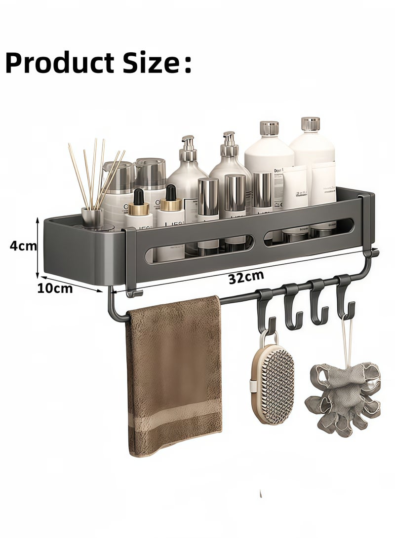 VOGMAX Bathroom Shower Caddy,No-Drilling Adhesive Bathroom Organizer,Wall Mounted Space Towel Storage Hanger Shelf Holder Stand Rack,Rustproof  Bathroom Shower Organizer with 4 Hooks, Shower Shelf,Rustproof Aluminium Shower Shelves Shampoo Holder Organizer,for Bathroom Storage & Home Decor - Image 2