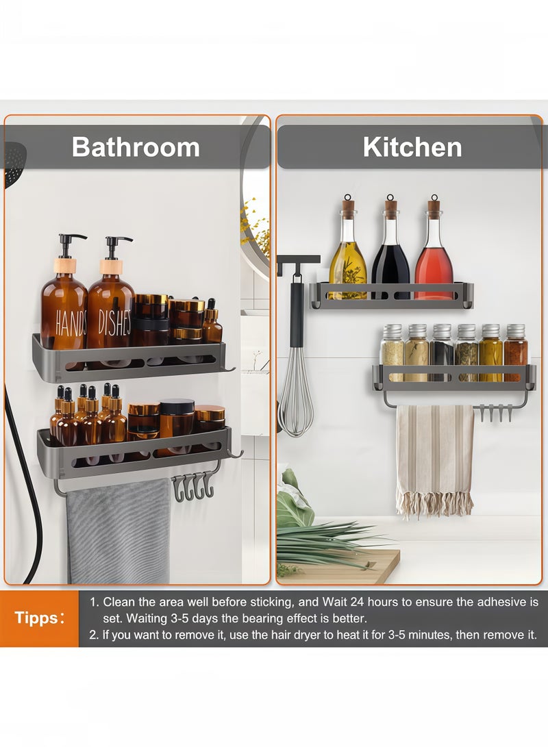 VOGMAX Bathroom Shower Caddy,No-Drilling Adhesive Bathroom Organizer,Wall Mounted Space Towel Storage Hanger Shelf Holder Stand Rack,Rustproof  Bathroom Shower Organizer with 4 Hooks, Shower Shelf,Rustproof Aluminium Shower Shelves Shampoo Holder Organizer,for Bathroom Storage & Home Decor - Image 4