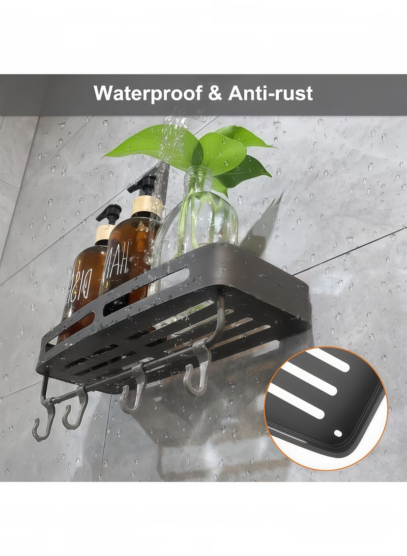 VOGMAX Bathroom Shower Caddy,No-Drilling Adhesive Bathroom Organizer,Wall Mounted Space Towel Storage Hanger Shelf Holder Stand Rack,Rustproof  Bathroom Shower Organizer with 4 Hooks, Shower Shelf,Rustproof Aluminium Shower Shelves Shampoo Holder Organizer,for Bathroom Storage & Home Decor - Image 3