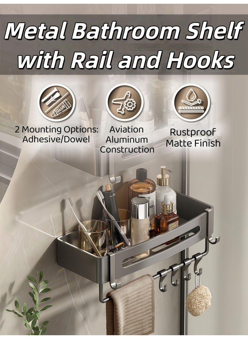 VOGMAX Bathroom Shower Caddy,No-Drilling Adhesive Bathroom Organizer,Wall Mounted Space Towel Storage Hanger Shelf Holder Stand Rack,Rustproof  Bathroom Shower Organizer with 4 Hooks, Shower Shelf,Rustproof Aluminium Shower Shelves Shampoo Holder Organizer,for Bathroom Storage & Home Decor - Image 1