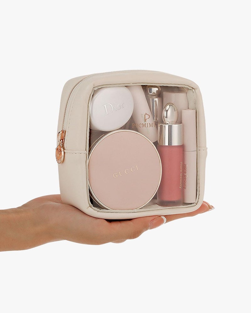 Pocmimut Mini Makeup Bag Clear Makeup Bag Cute Travel Makeup Bag Pouch Purse Car Essentials For Women Travel Essentials Organizers(Beige) - Image 2