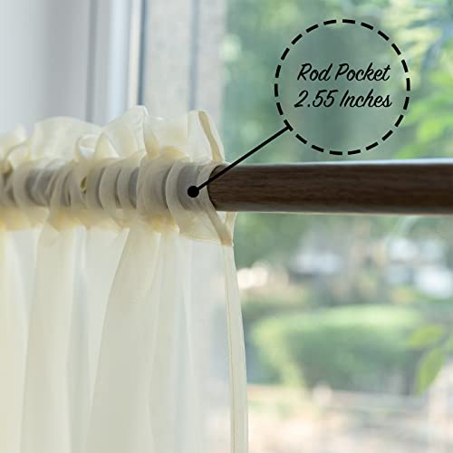 PearAge Beaded Sheer Valance Curtains for Living Room,Rod Pocket Farmhouse Window Valance, Bead Trim Tassel Voile Sheer Curtain Valance for Bedroom Bathroom Cafe 51x24 Inches (Beige) 1PC - Image 4