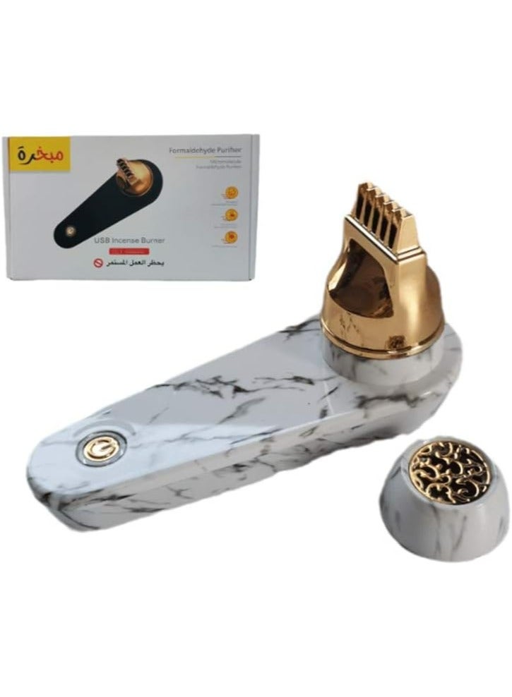 Burner Portable USB Incense Burner – Electric Handheld with Charging Cable (White) - Image 1
