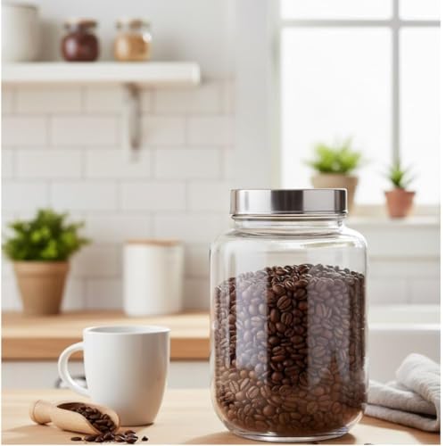 Glassbunny 3kg Round Glass Jar 3000ml Transparent Kitchen Storage Container with Silver Steel Airtight See Through Lid Food Grade Large Jar for Pickles Cereals Snacks Pulses Dry Fruits - Image 3