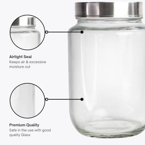 Glassbunny 3kg Round Glass Jar 3000ml Transparent Kitchen Storage Container with Silver Steel Airtight See Through Lid Food Grade Large Jar for Pickles Cereals Snacks Pulses Dry Fruits - Image 5