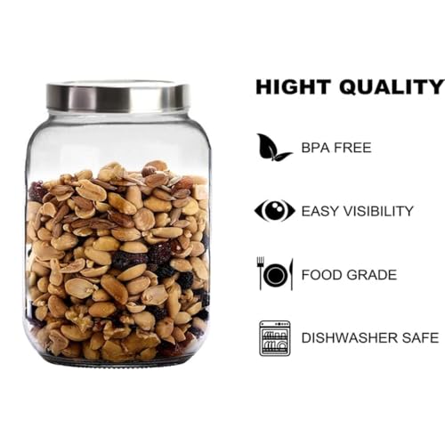 Glassbunny 3kg Round Glass Jar 3000ml Transparent Kitchen Storage Container with Silver Steel Airtight See Through Lid Food Grade Large Jar for Pickles Cereals Snacks Pulses Dry Fruits - Image 2