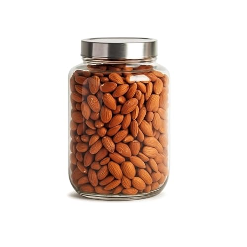 Glassbunny 3kg Round Glass Jar 3000ml Transparent Kitchen Storage Container with Silver Steel Airtight See Through Lid Food Grade Large Jar for Pickles Cereals Snacks Pulses Dry Fruits - Image 1