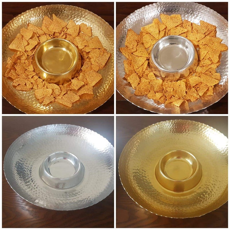 SAAGA Golden Chip n Dip Platter Dish Decorative Serving Platter 15x15x3In Dining Table Fancy Food Tray for Snacks - Image 2