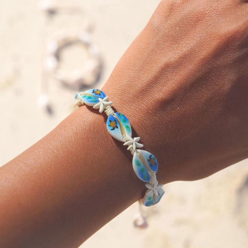 Bohemian Natural Shell Starfish Handwoven Bracelet Necklace Set - Image 5