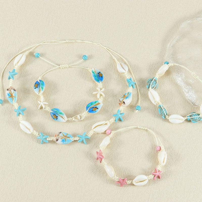 Bohemian Natural Shell Starfish Handwoven Bracelet Necklace Set - Image 2