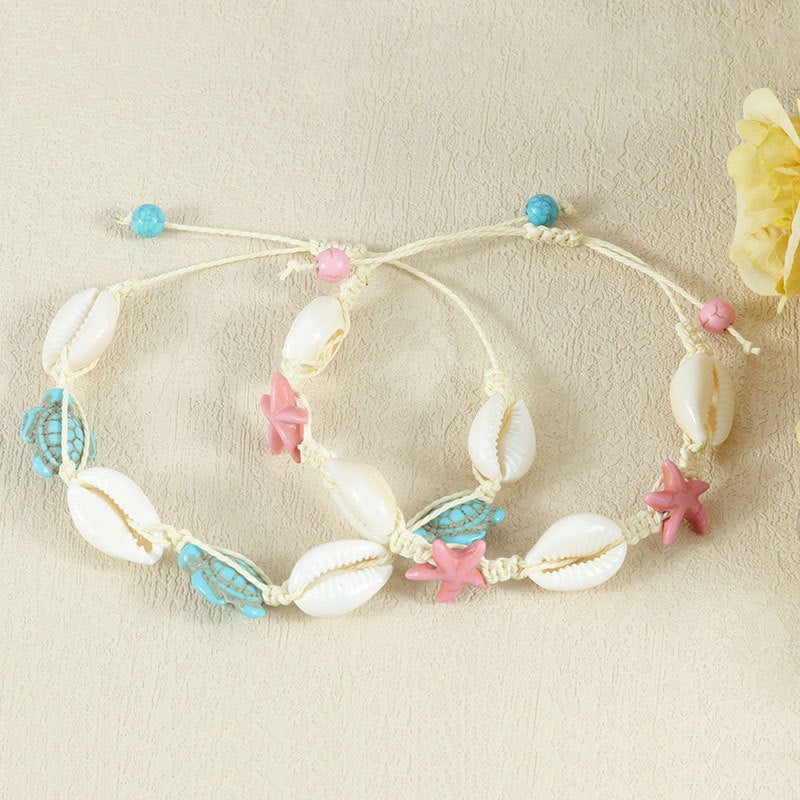 Bohemian Natural Shell Starfish Handwoven Bracelet Necklace Set - Image 4