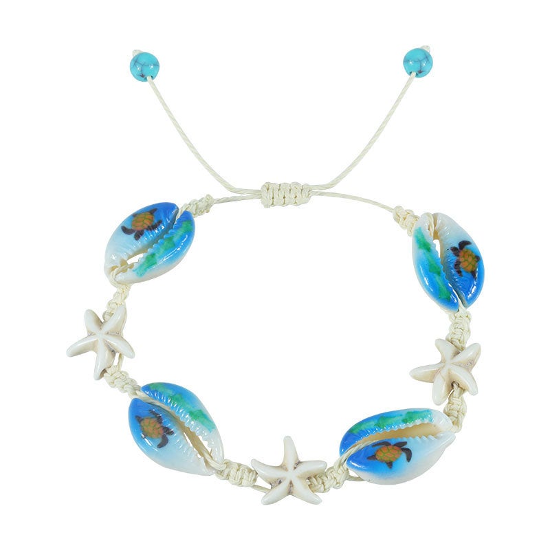 Bohemian Natural Shell Starfish Handwoven Bracelet Necklace Set - Image 1